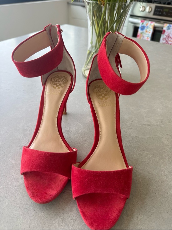 Vince Camuto Shoes - Vince Camuto Red Suede Ankle-Strap Stiletto Sandals